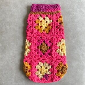 Dog Sweater Small Pink Yellow Crochet Handmade Granny Terrier, Pug, Poodle